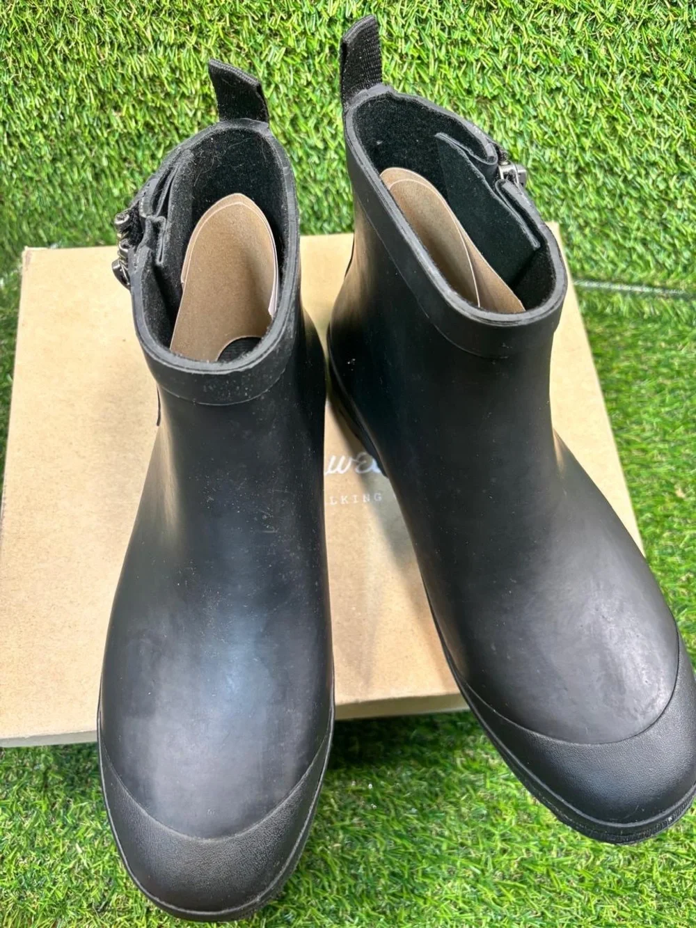 Madewell Zip Up Rain Boot Black Rubber Ankle Boots Size 9 MA441